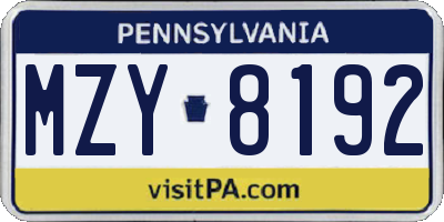 PA license plate MZY8192