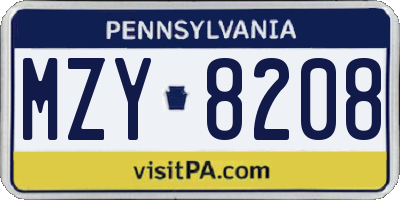 PA license plate MZY8208