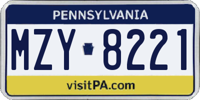 PA license plate MZY8221