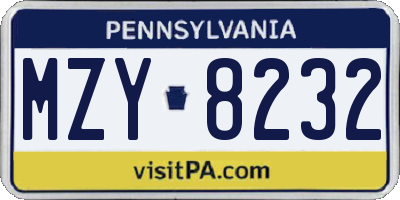 PA license plate MZY8232
