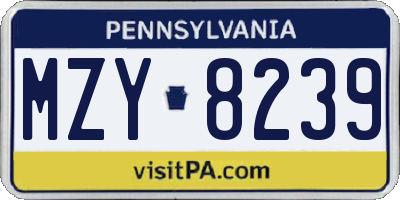 PA license plate MZY8239