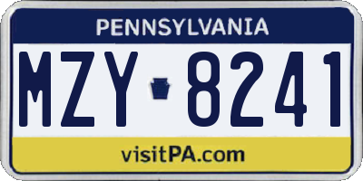 PA license plate MZY8241