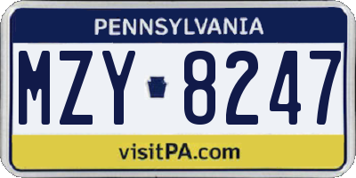 PA license plate MZY8247