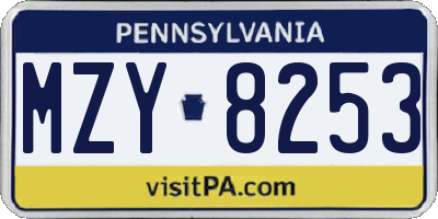 PA license plate MZY8253