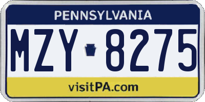 PA license plate MZY8275