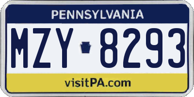 PA license plate MZY8293