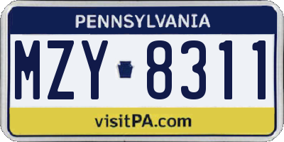 PA license plate MZY8311