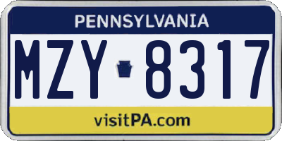 PA license plate MZY8317