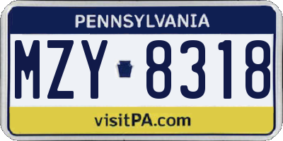 PA license plate MZY8318