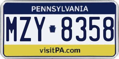 PA license plate MZY8358