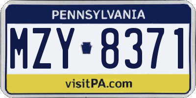 PA license plate MZY8371