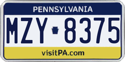 PA license plate MZY8375