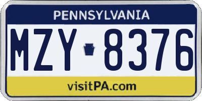 PA license plate MZY8376