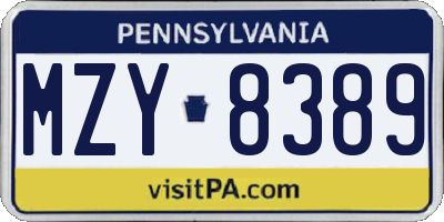 PA license plate MZY8389