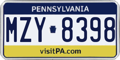 PA license plate MZY8398