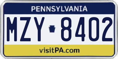 PA license plate MZY8402