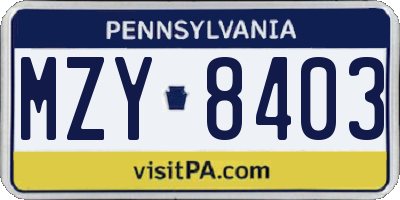 PA license plate MZY8403