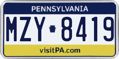 PA license plate MZY8419