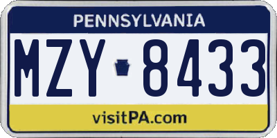 PA license plate MZY8433