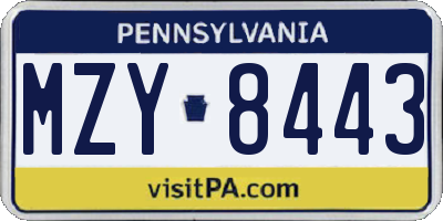 PA license plate MZY8443