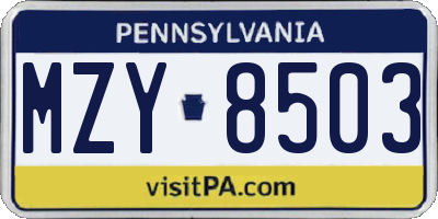 PA license plate MZY8503