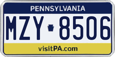 PA license plate MZY8506