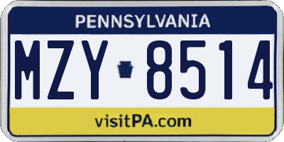 PA license plate MZY8514