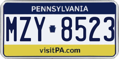 PA license plate MZY8523