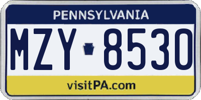 PA license plate MZY8530