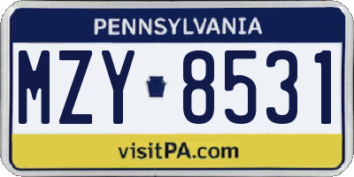 PA license plate MZY8531