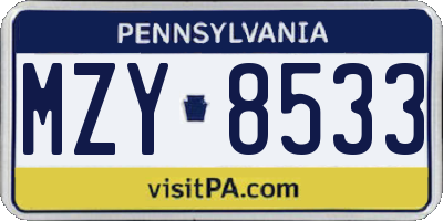 PA license plate MZY8533
