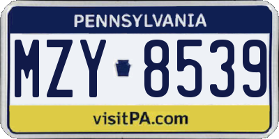 PA license plate MZY8539