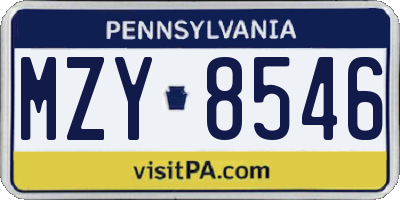 PA license plate MZY8546