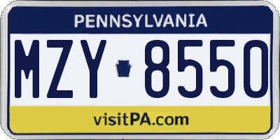 PA license plate MZY8550