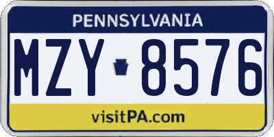 PA license plate MZY8576