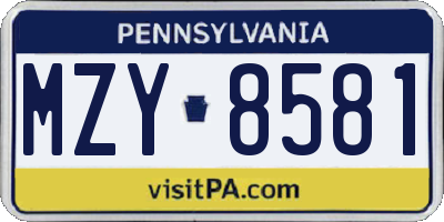 PA license plate MZY8581