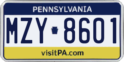 PA license plate MZY8601