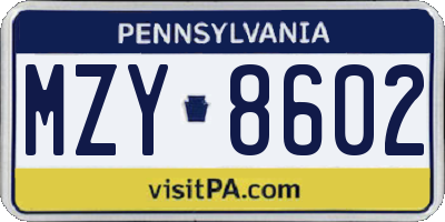 PA license plate MZY8602