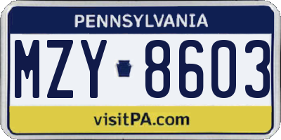 PA license plate MZY8603