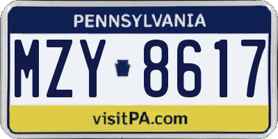 PA license plate MZY8617