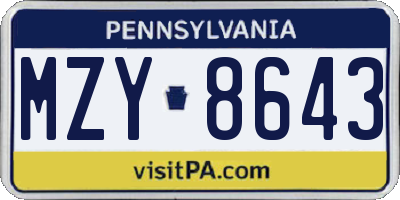 PA license plate MZY8643
