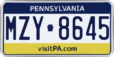 PA license plate MZY8645