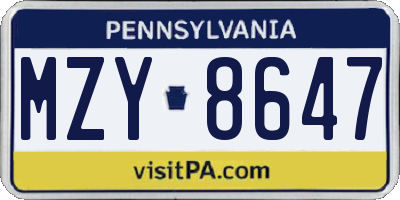PA license plate MZY8647
