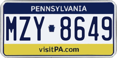 PA license plate MZY8649