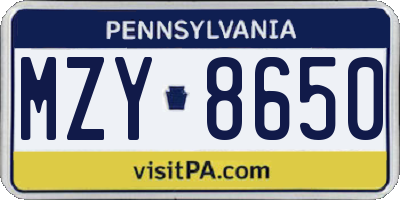 PA license plate MZY8650