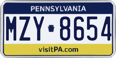 PA license plate MZY8654