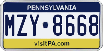 PA license plate MZY8668