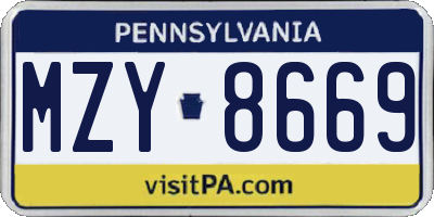 PA license plate MZY8669