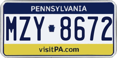 PA license plate MZY8672