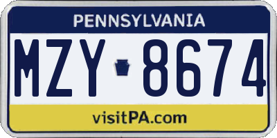 PA license plate MZY8674